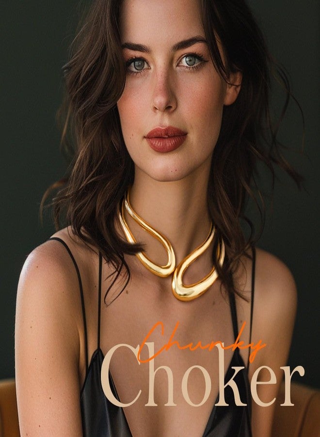 TWINKLEDE Chunky Gold Necklace Statement Choker Collar Necklaces for Women - Image 2